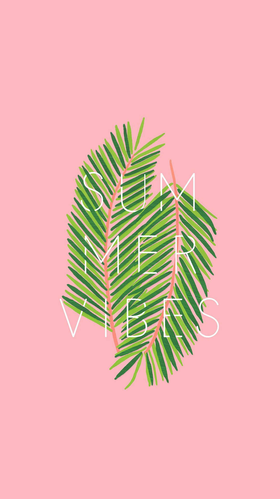 粉紅色背景上帶有 summer vibes 文字的棕櫚葉