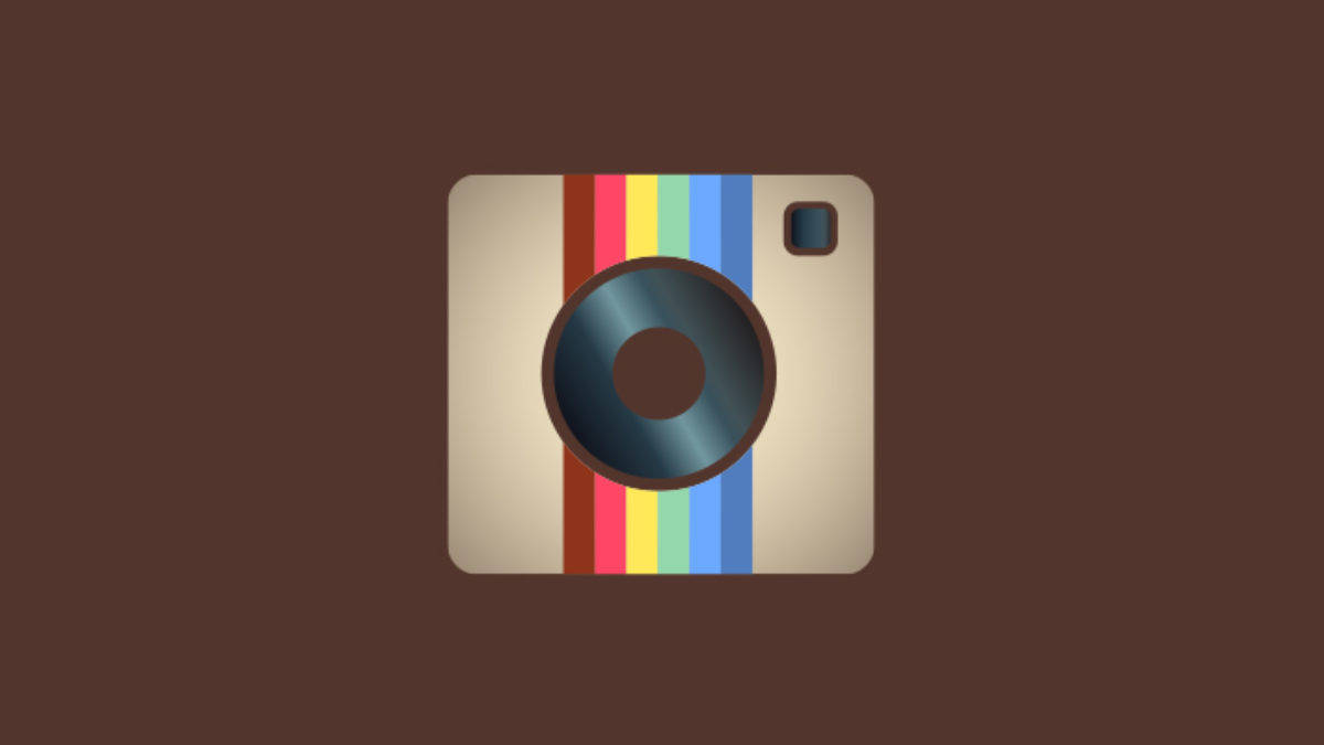Instagram 應用程式標誌，帶有彩虹條紋，背景為棕色。
