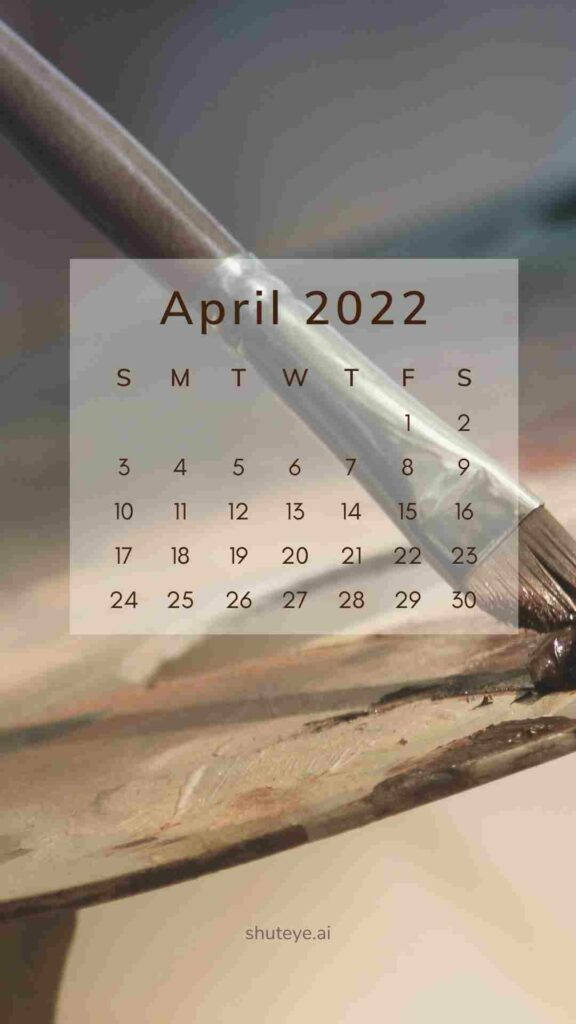 2022年4月日曆與畫筆和調色板