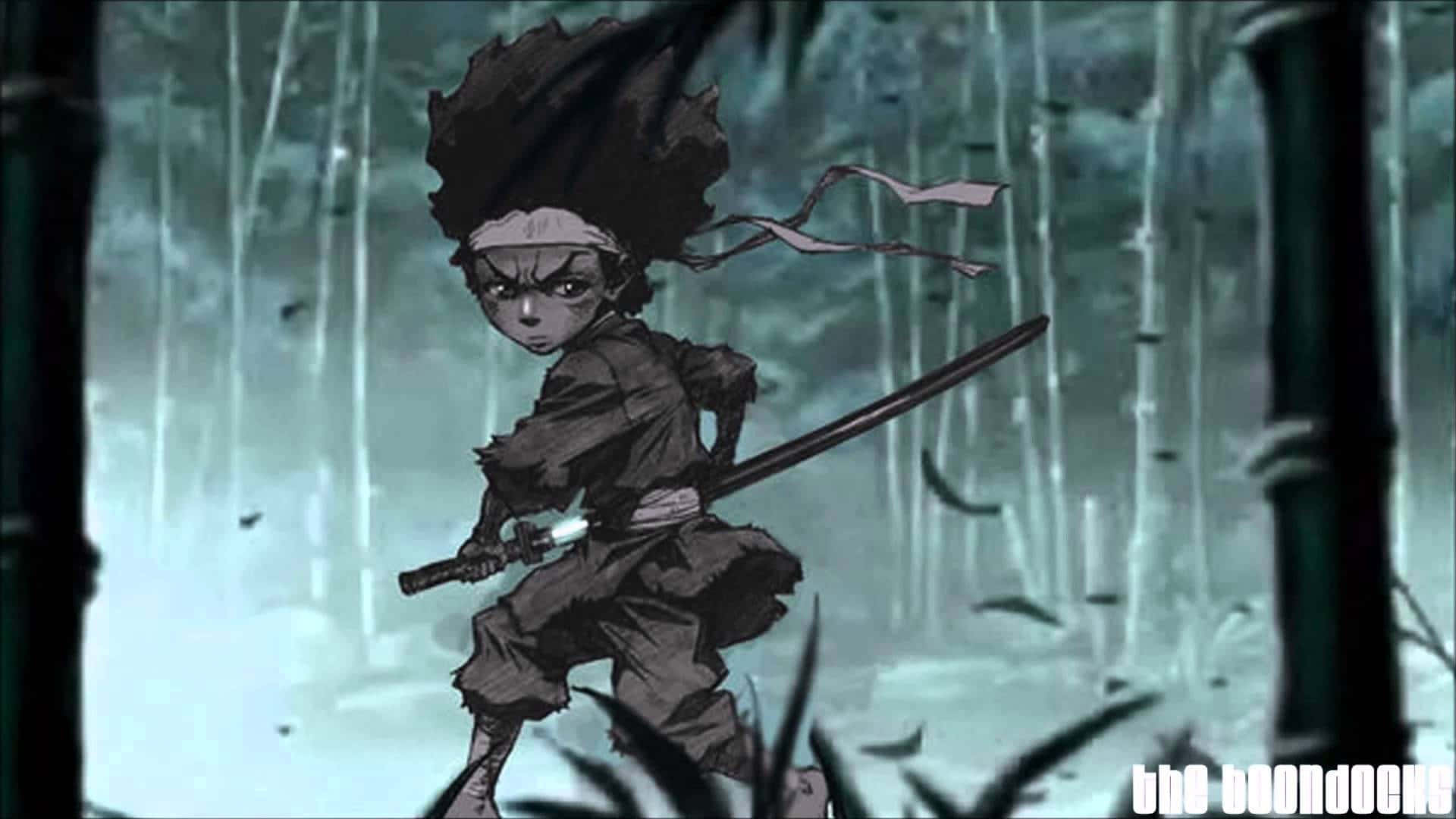 森林中手持劍的卡通角色 壁紙