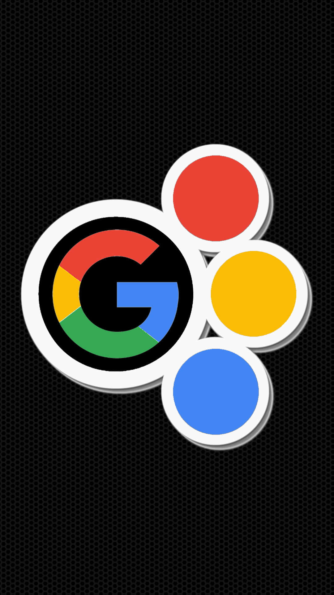 Google 標誌，在黑色六邊形背景上帶有紅黃藍色圓圈 — Google Chrome GIF 壁紙