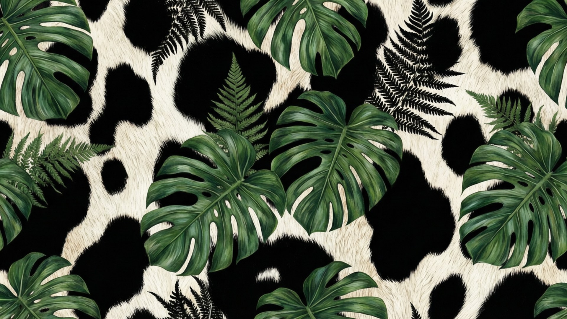 植物乳牛圖案 壁紙