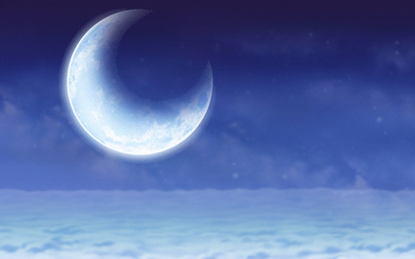 彎月在星夜中照耀雲海