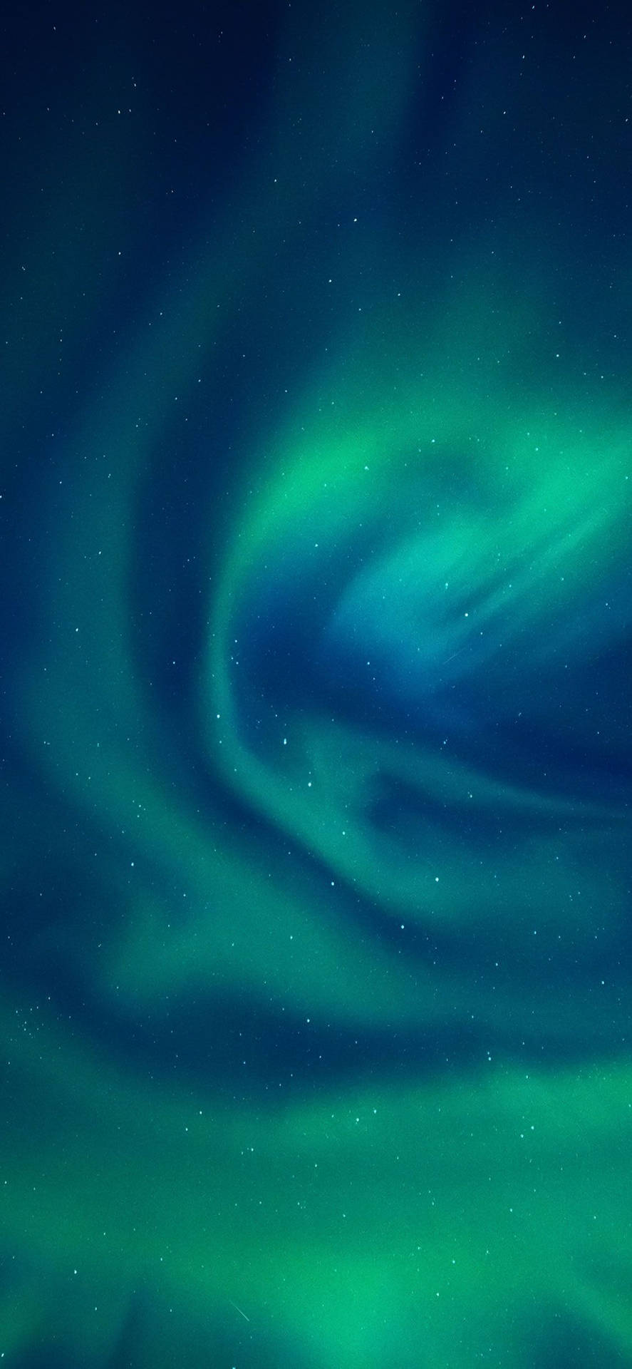北極光在繁星點點的夜空背景下發出綠色和藍色的光芒。 — 綠色天空 壁紙