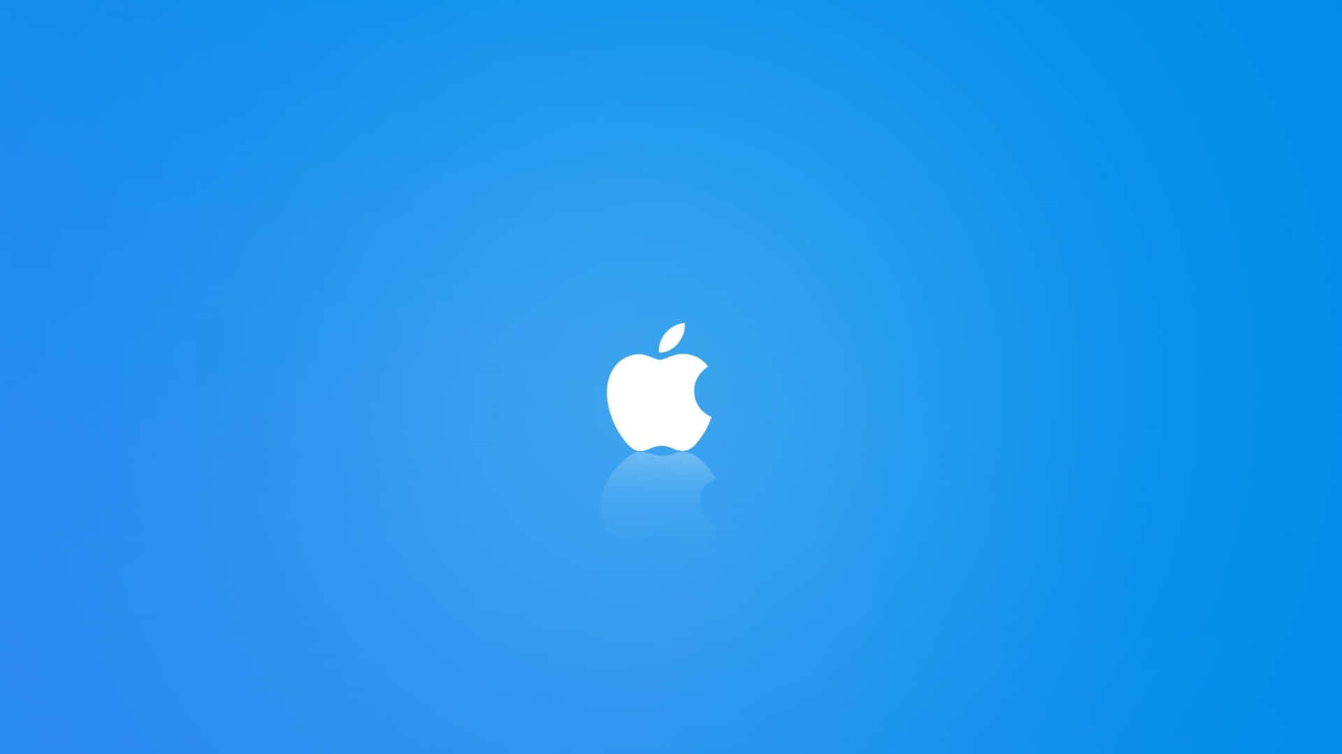 白色Apple標誌在藍色漸變背景上，帶倒影