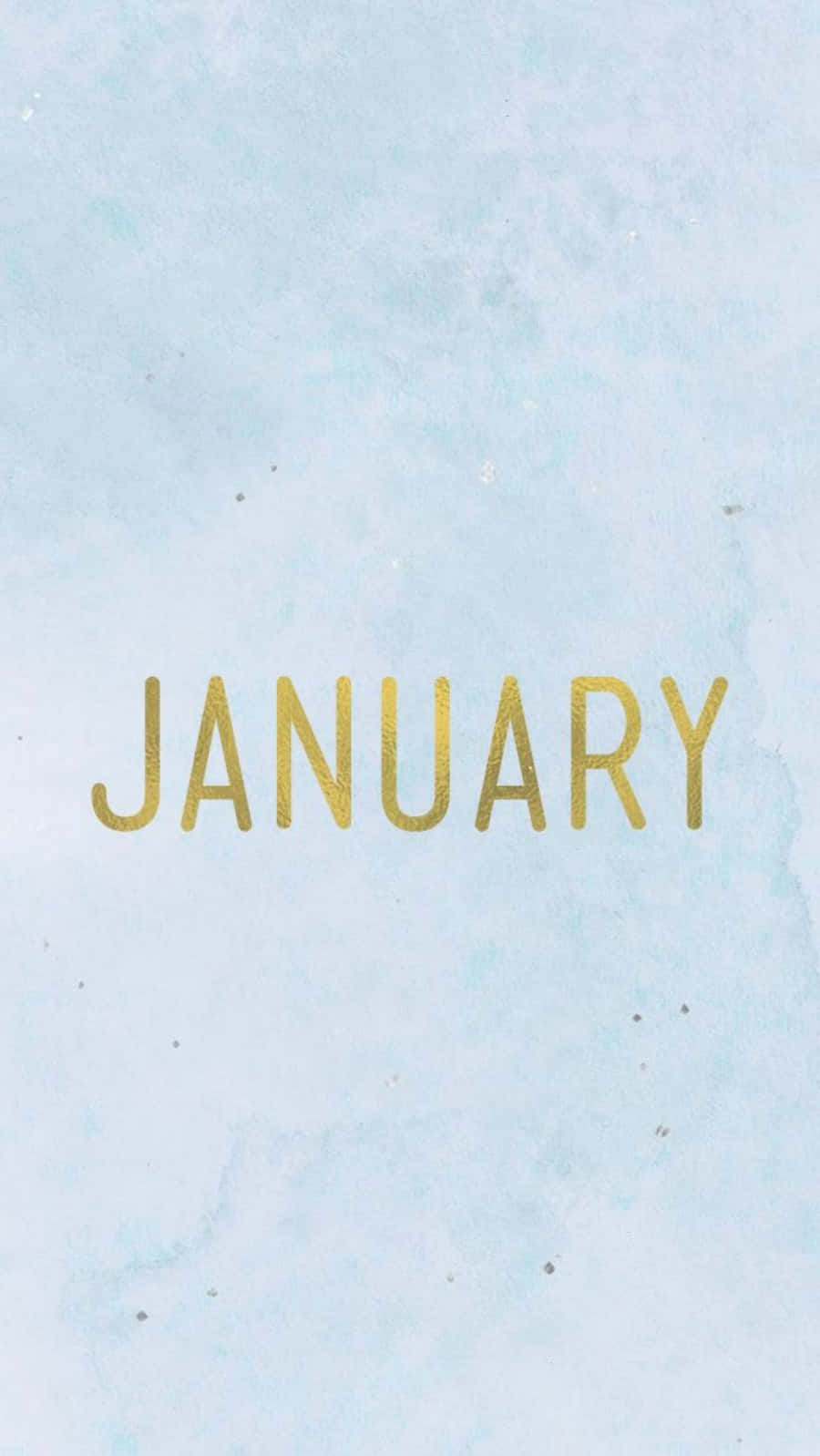 極簡_pastel藍金一月手機壁紙 壁紙 — 金色箔紙的「January」一詞在柔和紋理的淺藍色水彩背景上脫穎而出。