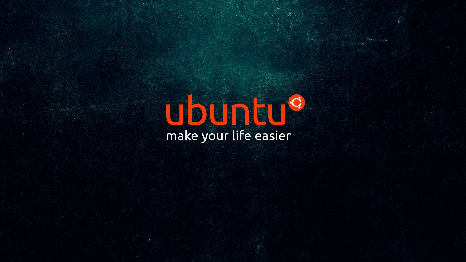 Ubuntu 標誌附有標語讓你的生活更輕鬆，在深色紋理背景上