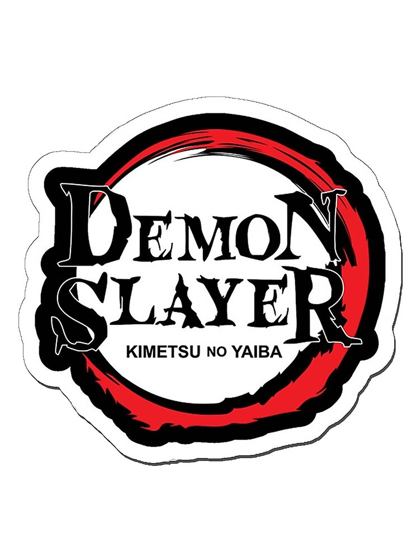極簡《鬼滅之刃》標誌 壁紙 — 大膽的黑紅配色Demon Slayer標誌，帶有鋸齒狀筆觸邊框和日文字幕。