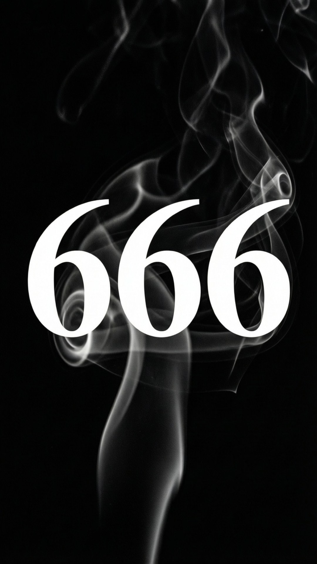黑色背景上被煙霧包圍的白色文字數字666。