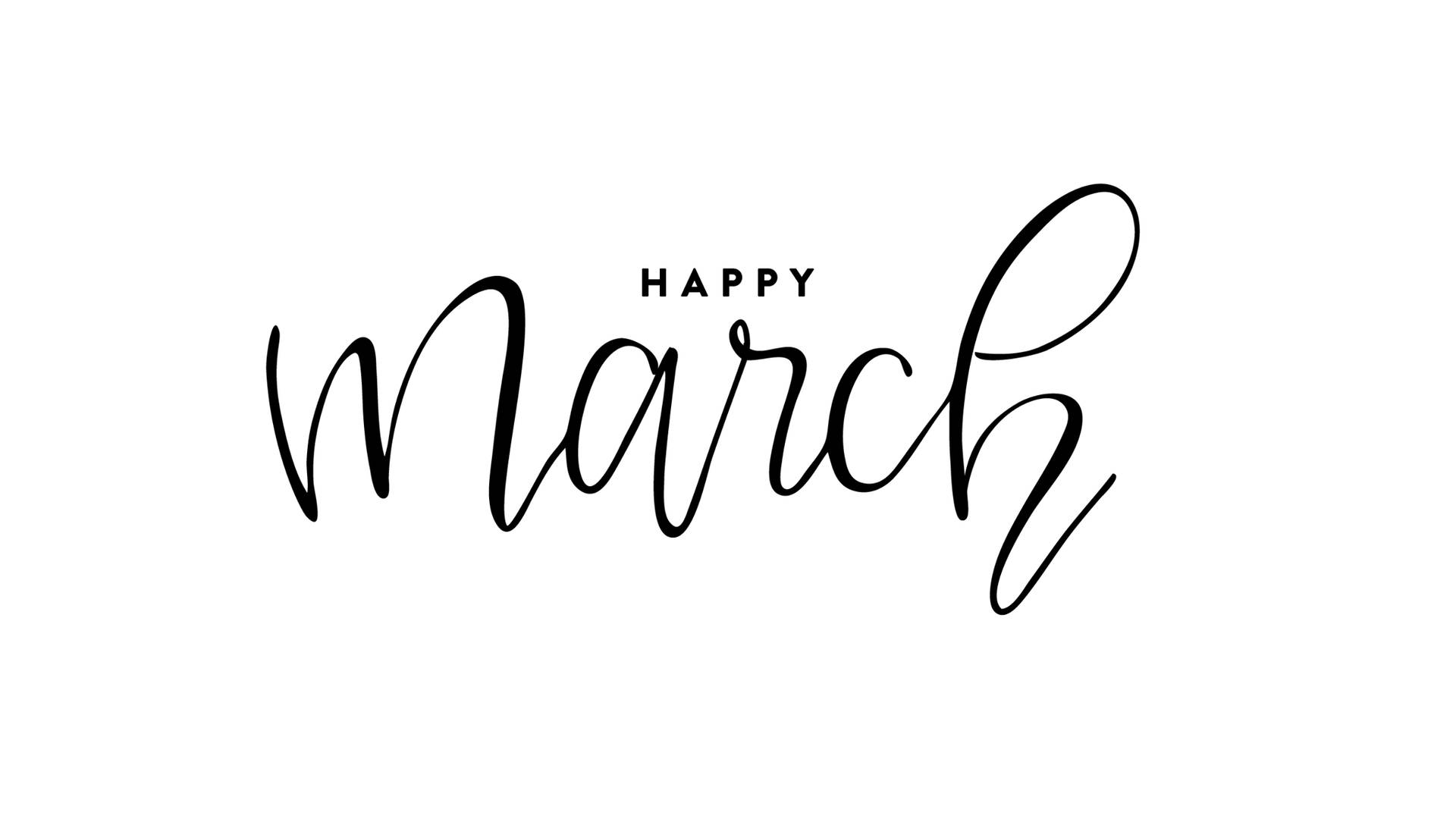 白色背景上時尚的黑色草書 Happy March