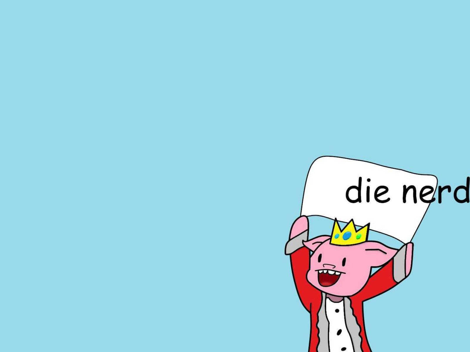 戴皇冠的粉紅色卡通豬舉著寫有die nerd的牌子 — Technoblade GIF 壁紙