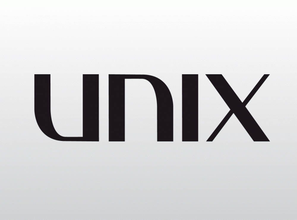 淺灰色漸變背景上的黑色UNIX標誌。