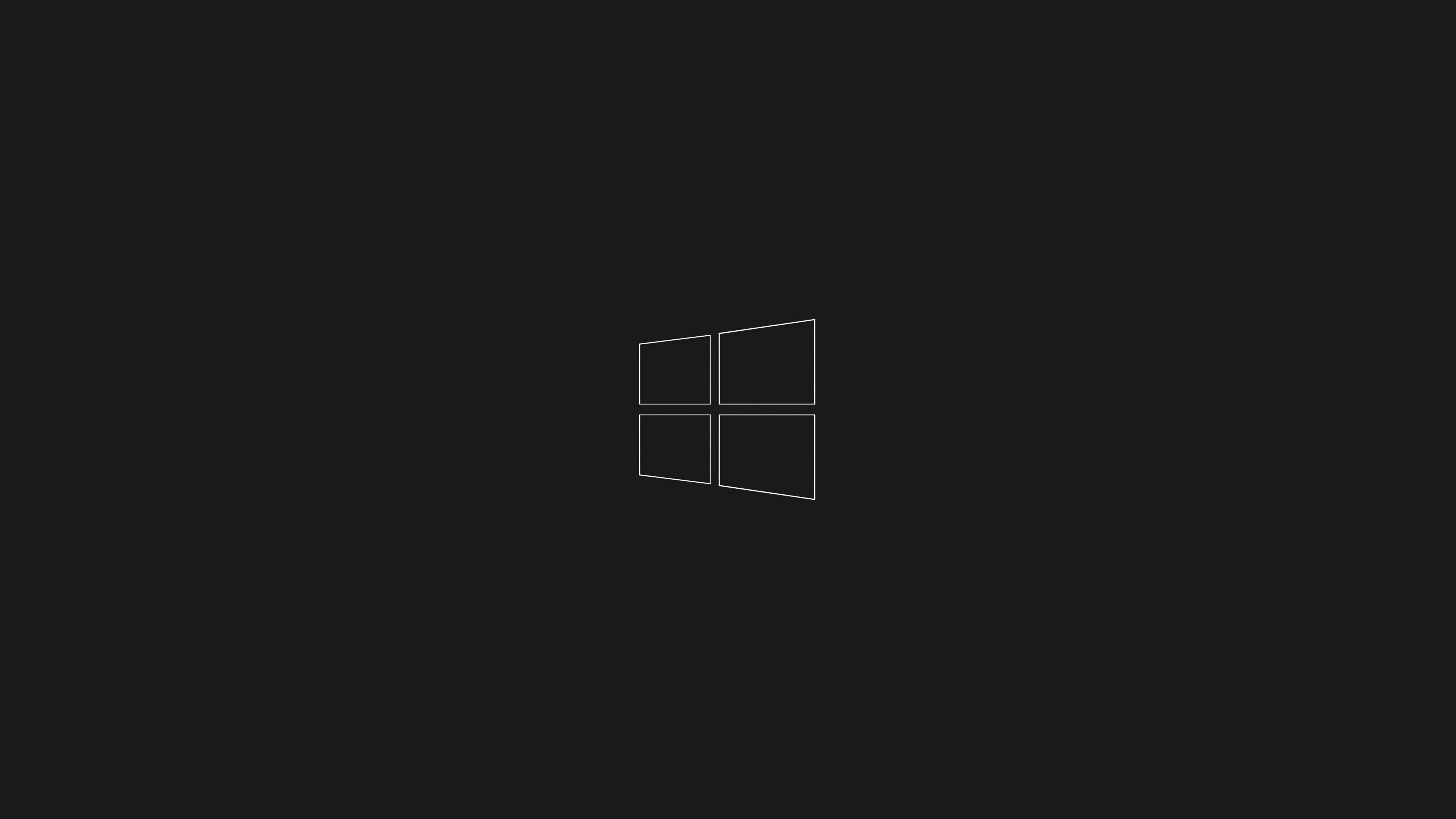 極簡主義 Windows 10 高畫質黑色標誌 壁紙 — 一個極簡的白色Windows標誌居中在純黑色背景上。