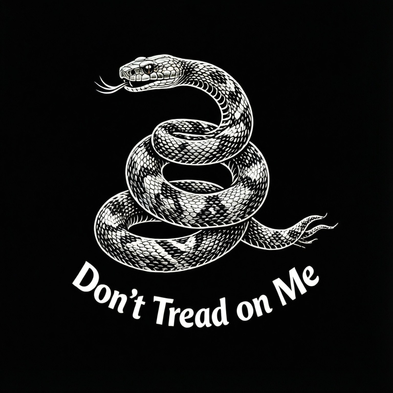 盤繞的響尾蛇抬起毒牙和文字 Don't Tread on Me
