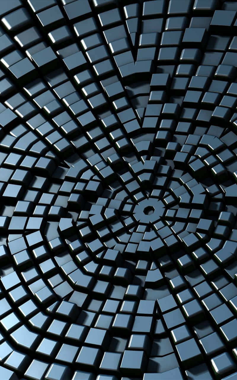 藍色立方體螺旋形成帶有閃亮反射的3D隧道。