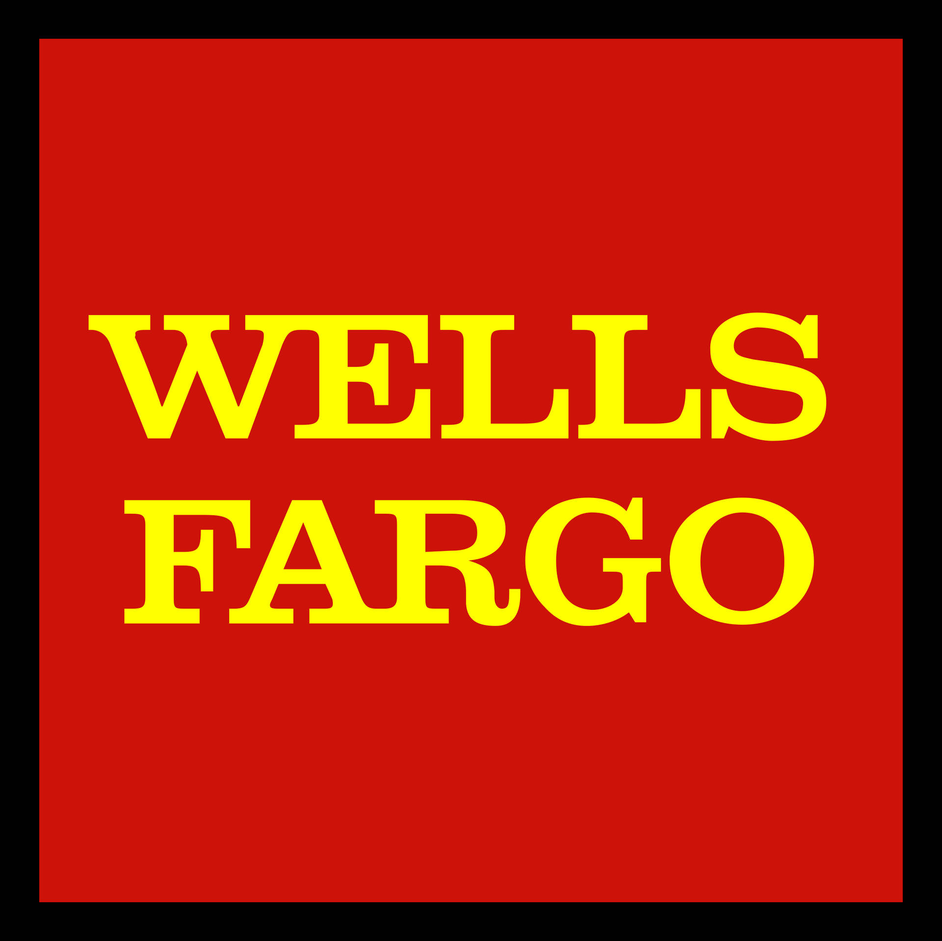Wells Fargo 標誌，黃色文字在紅色背景上