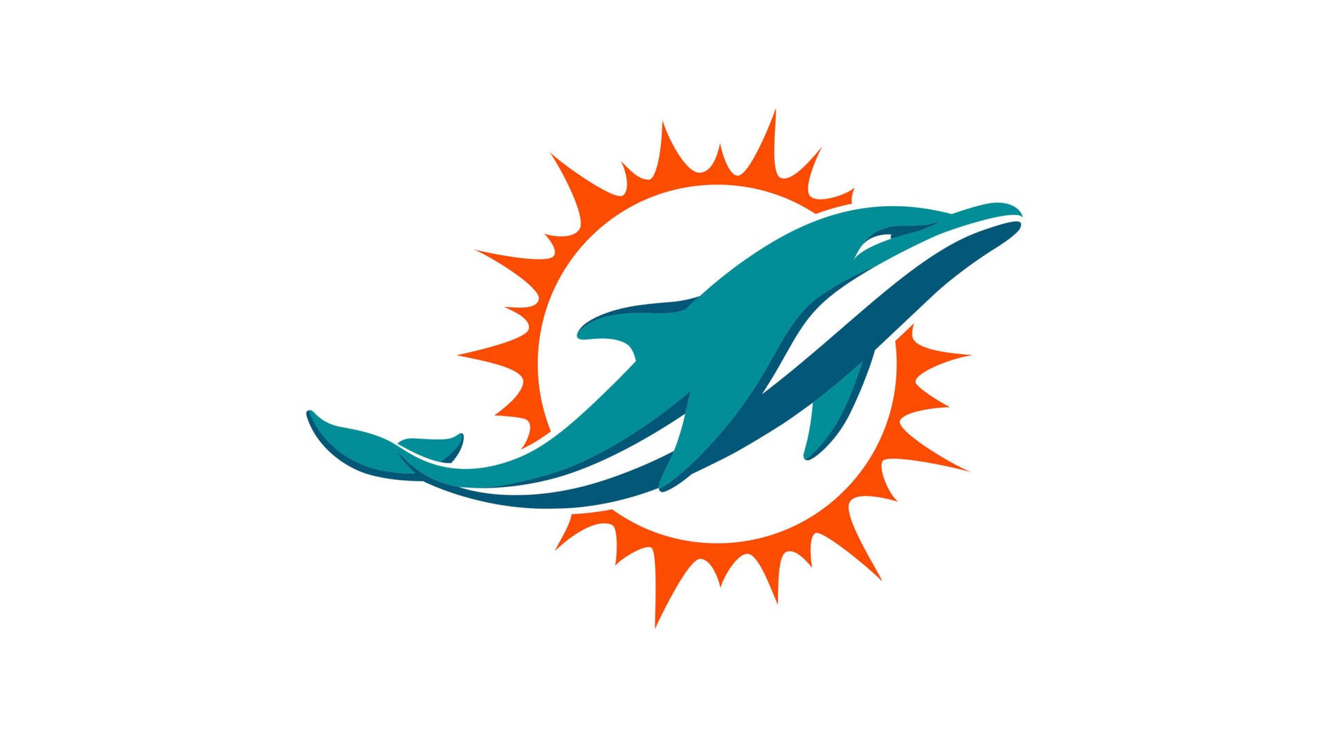 邁阿密海豚隊NFL球隊標誌，以青綠色躍起海豚搭配橙色太陽光輝。 — 邁阿密海豚 GIF 壁紙