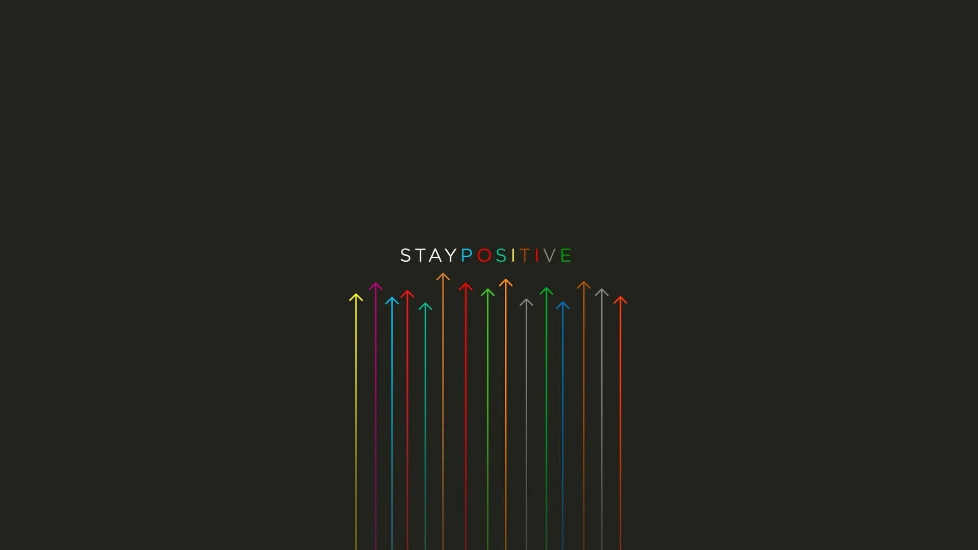 深色背景上帶有「STAY POSITIVE」文字的多彩向上箭頭