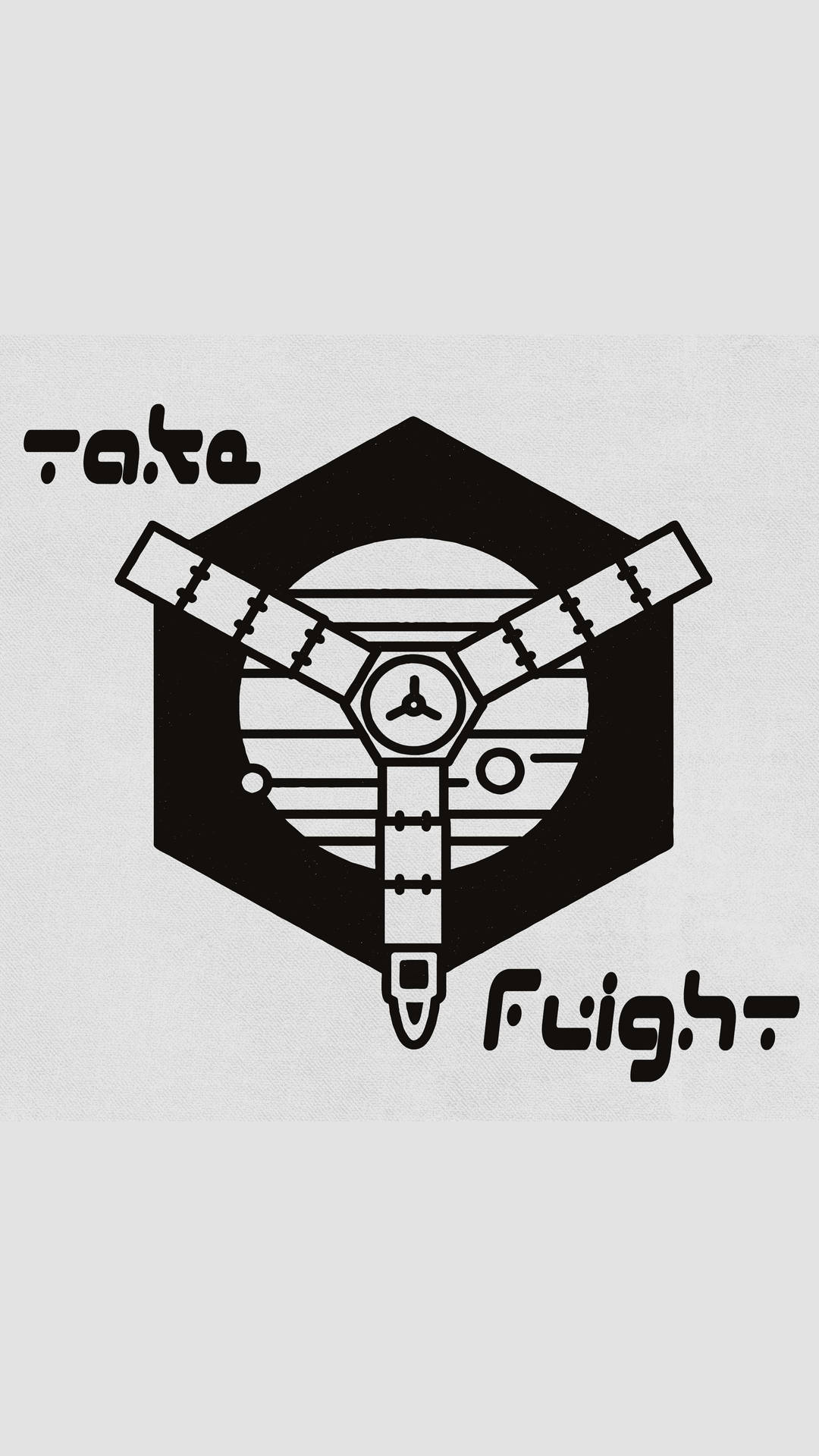 一個帶有 'take flight' 文字的黑白極簡衛星標誌。