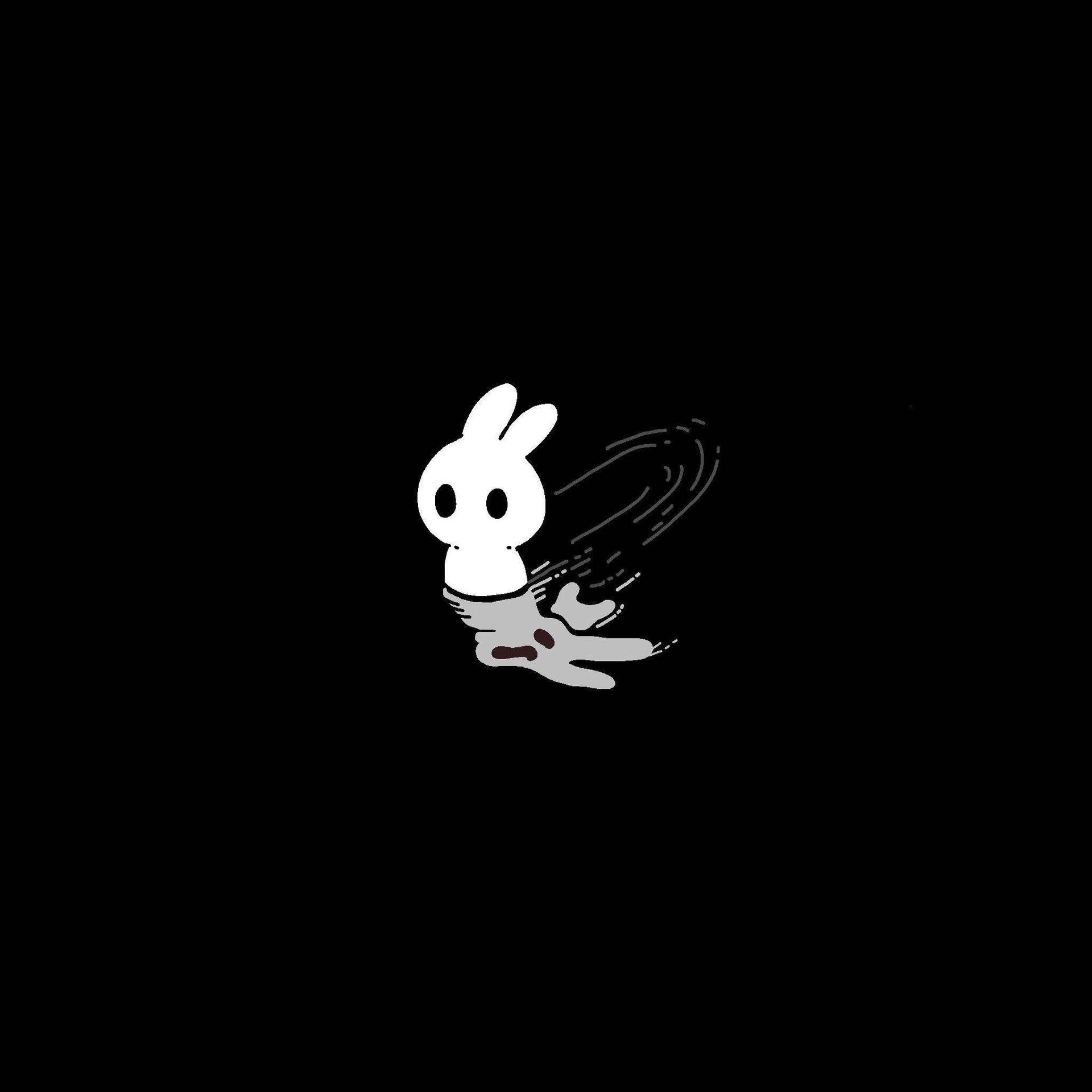 一隻白色卡通兔子在黑色背景上快速奔跑，帶有運動線條