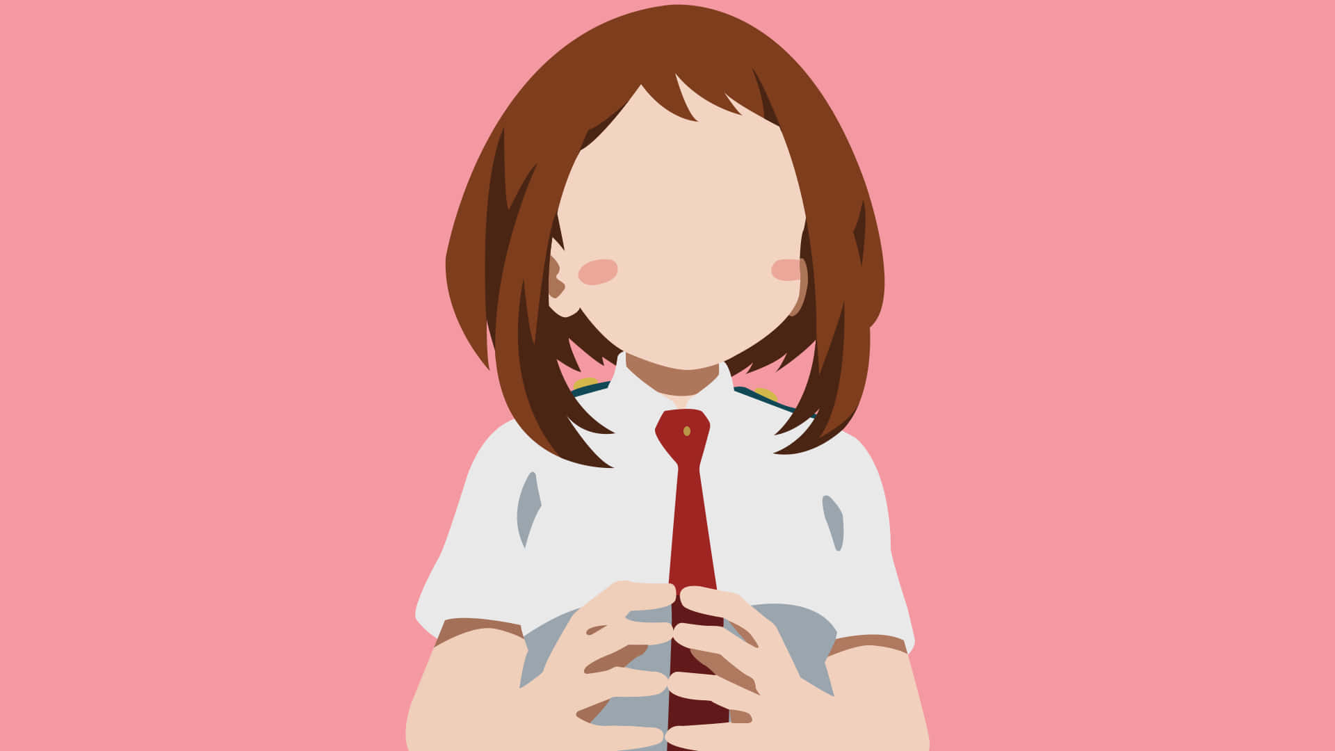 穿著校服的動漫女孩在粉紅色背景前拿著手機