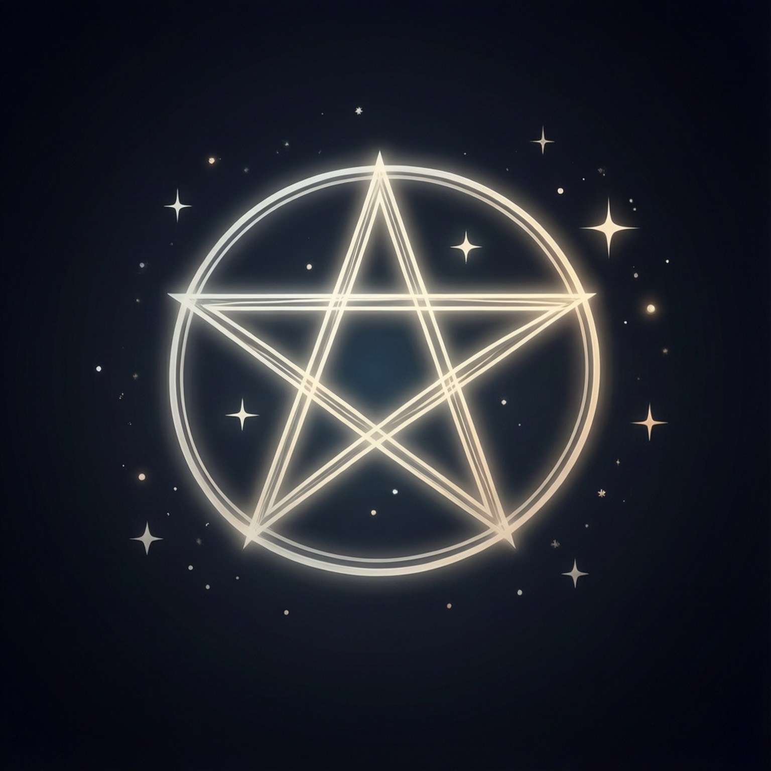 一個發光的五角星在圓圈內，被星星包圍在黑暗背景上