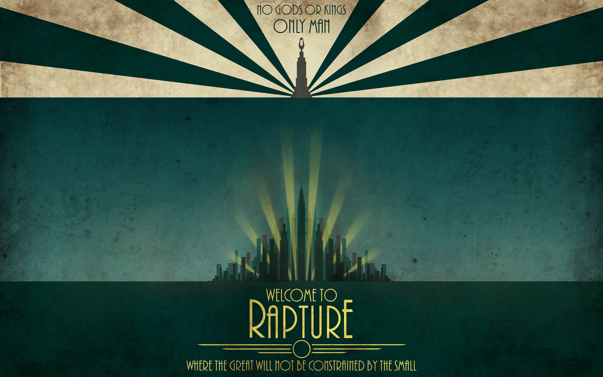 歡迎來到Rapture城市景觀，發光的尖塔和復古文字。