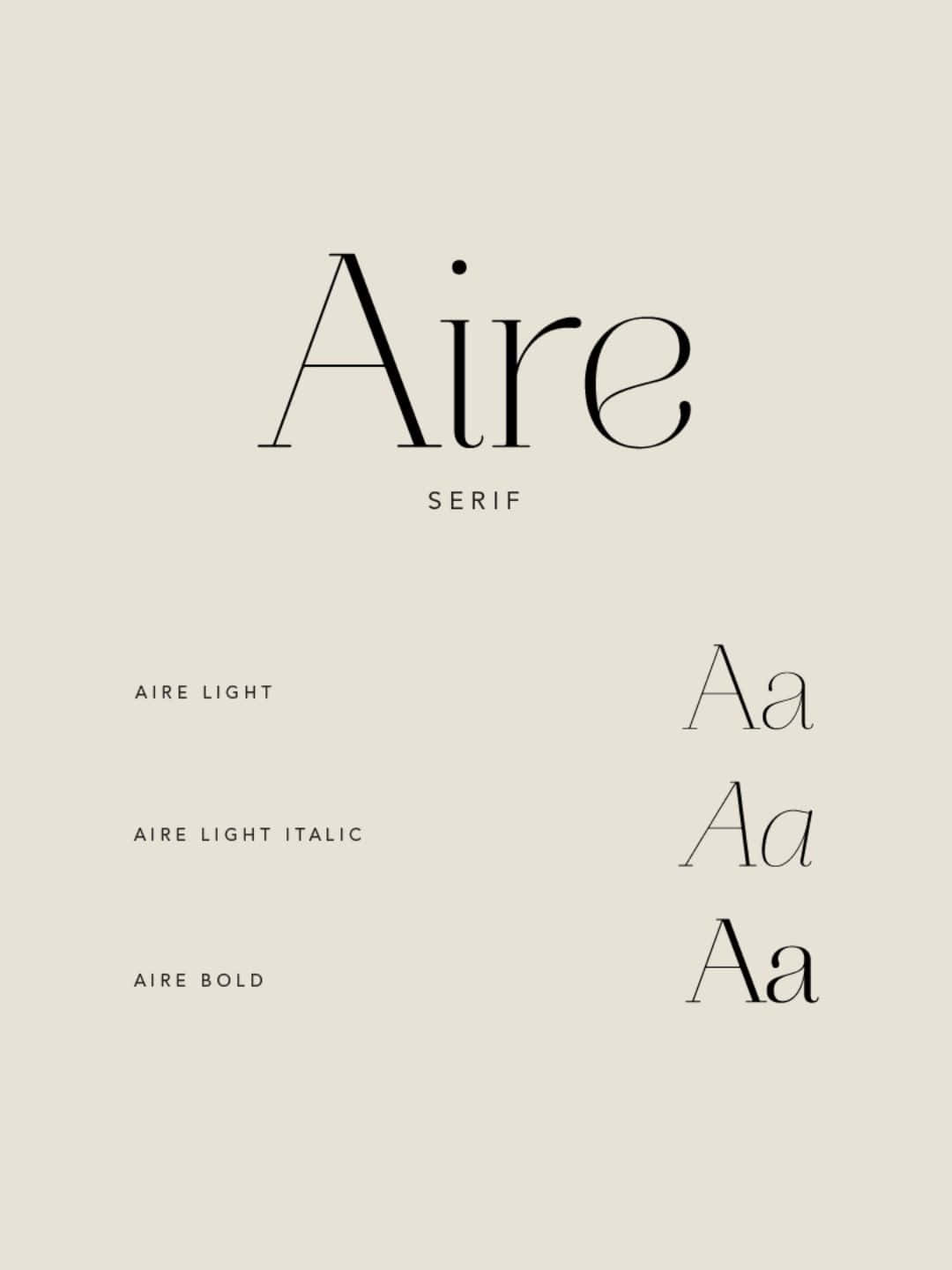 Minimalist Typography 桌布 壁紙 — 極簡排版樣本頁，在米色背景上展示Aire襯線字體系列的輕、斜、粗體字重。