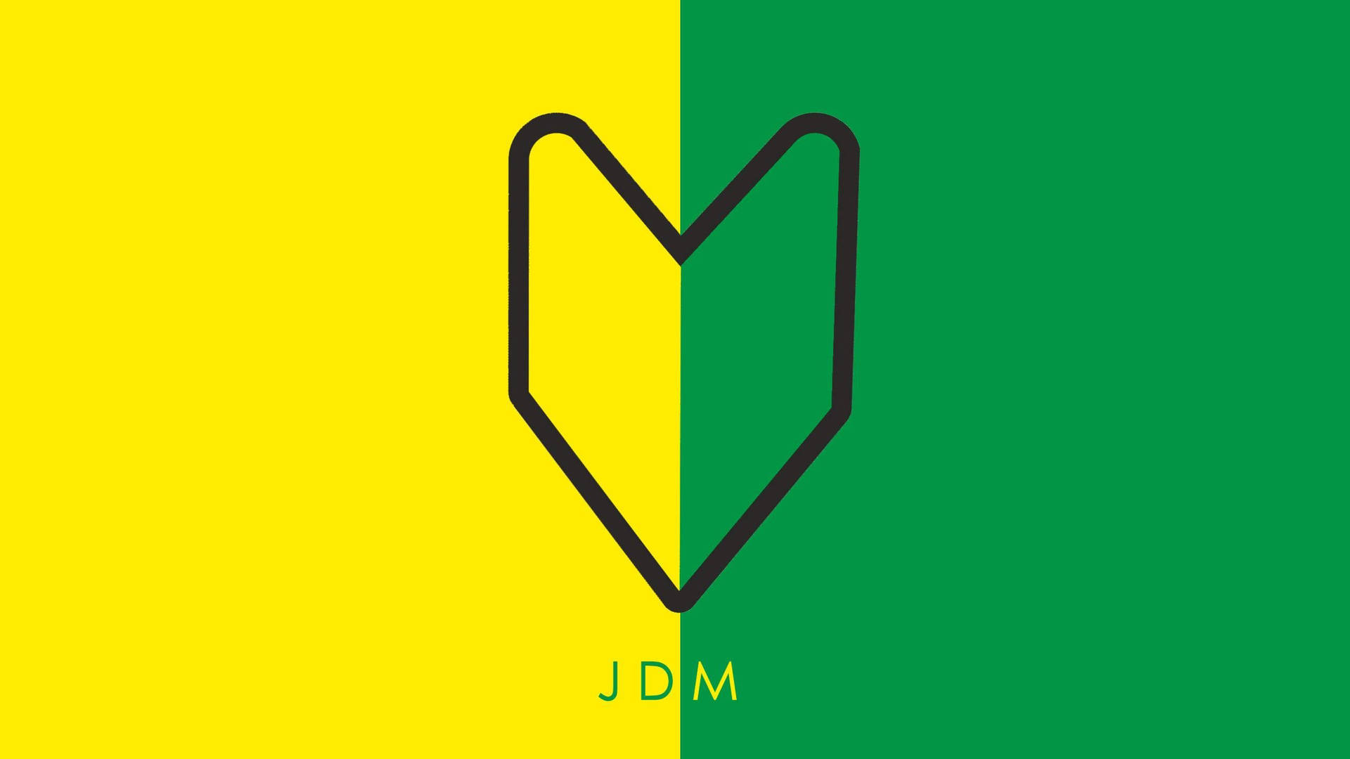 一個風格化的心形標誌分割在黃色和綠色上，帶有「JDM」文字。