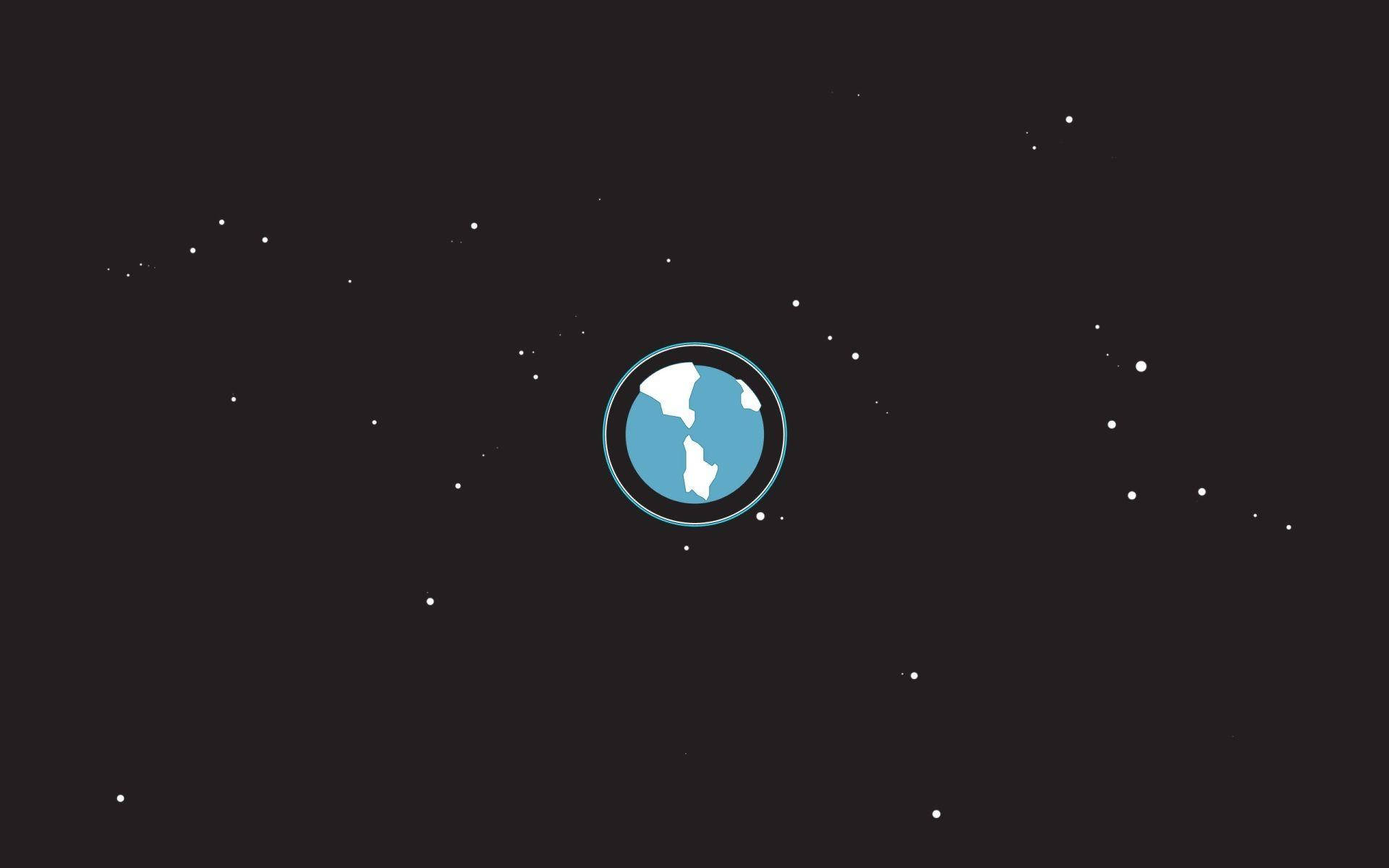 一個藍白地球儀圖示居中在黑暗的星空背景上。