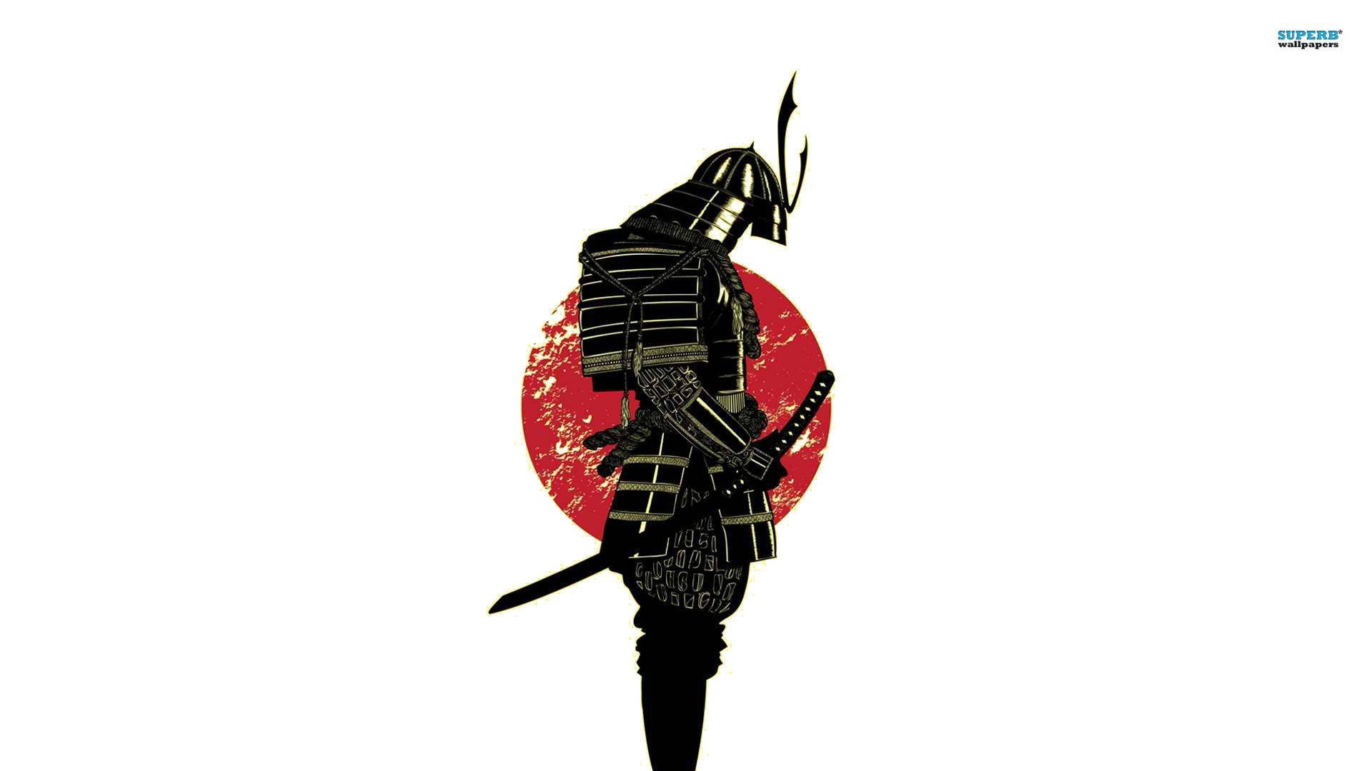 黑色武士剪影，手持劍，背景為紅色圓形。