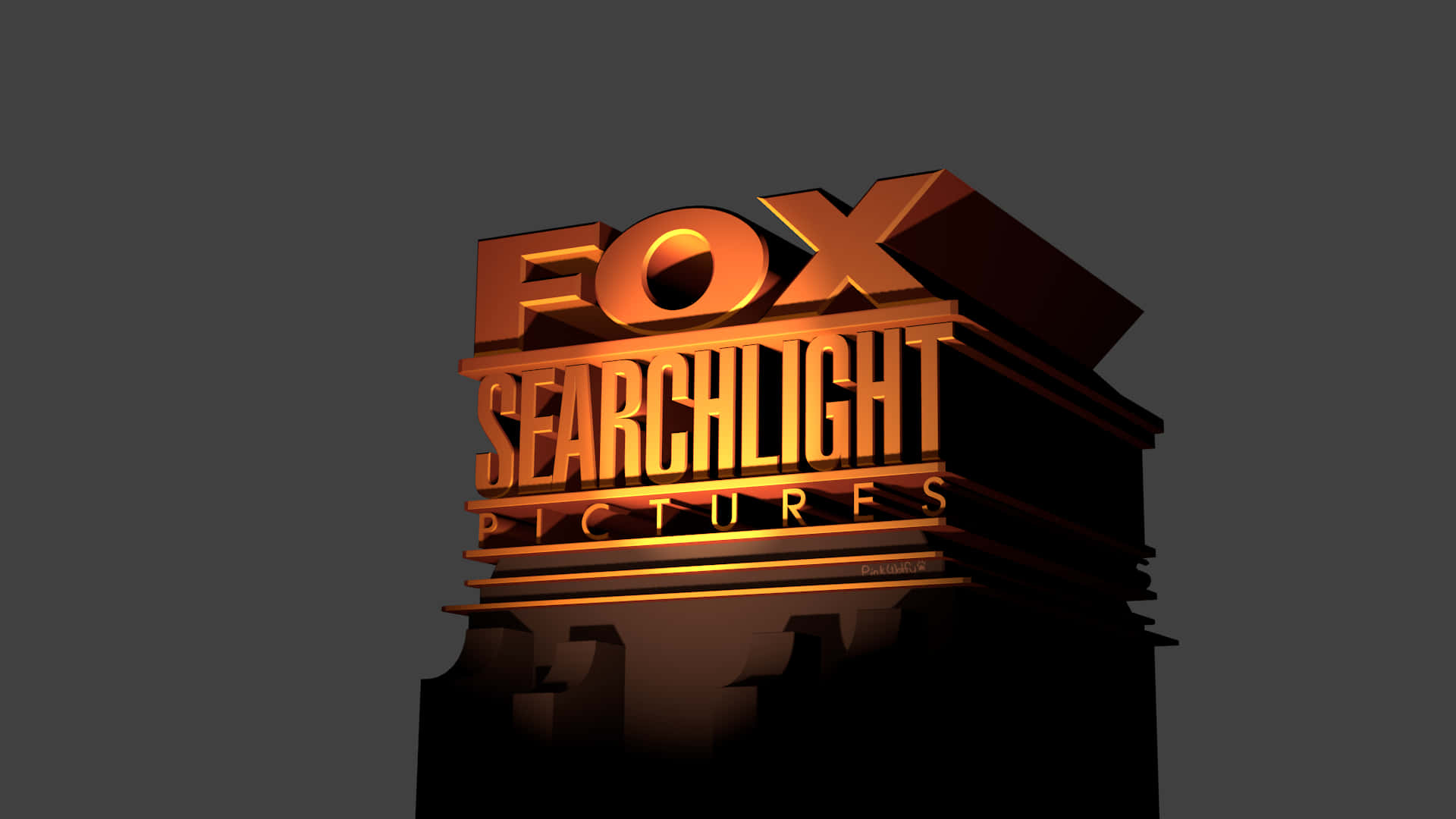 在深色背景上發光的金色Fox Searchlight Pictures標誌。