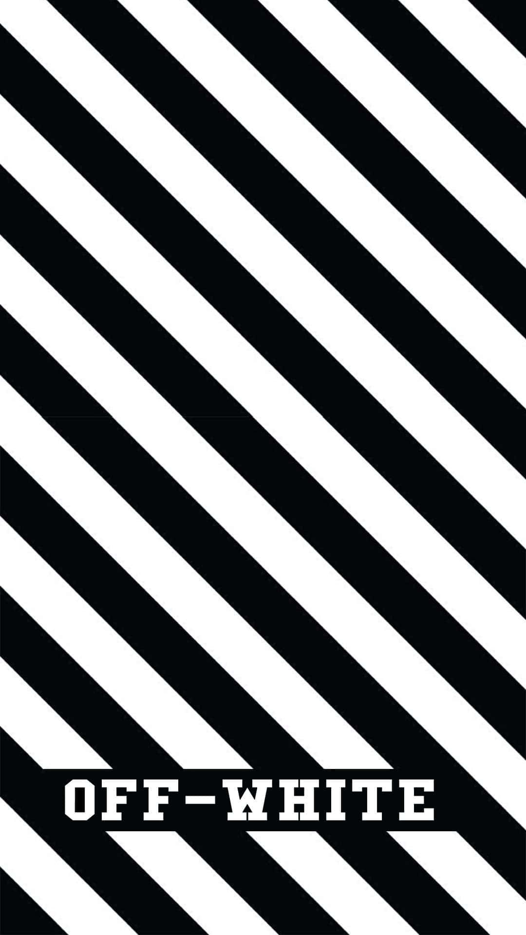 帶有「OFF-WHITE」文字的黑白對角條紋圖案。