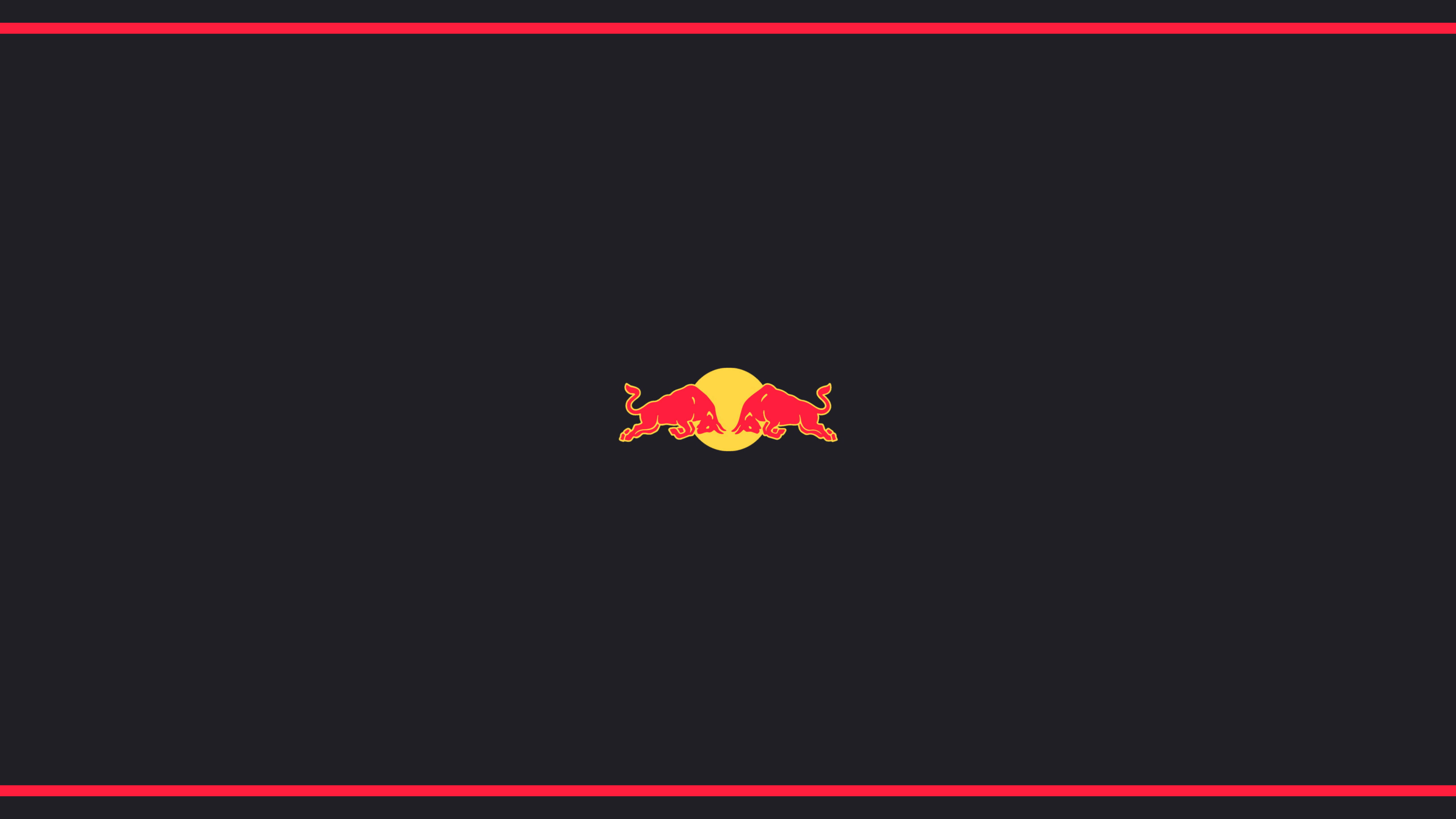 極簡紅牛向量圖 壁紙 — Red Bull 標誌居中於深色背景上，頂部和底部有細紅色水平線。