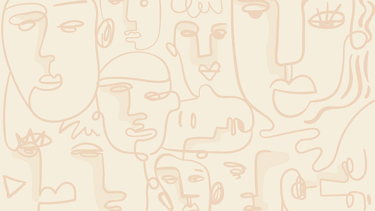 Beige 桌布 壁紙 — 極簡線條藝術壁紙，在奶油色背景上呈現柔和米色調的抽象面孔。
