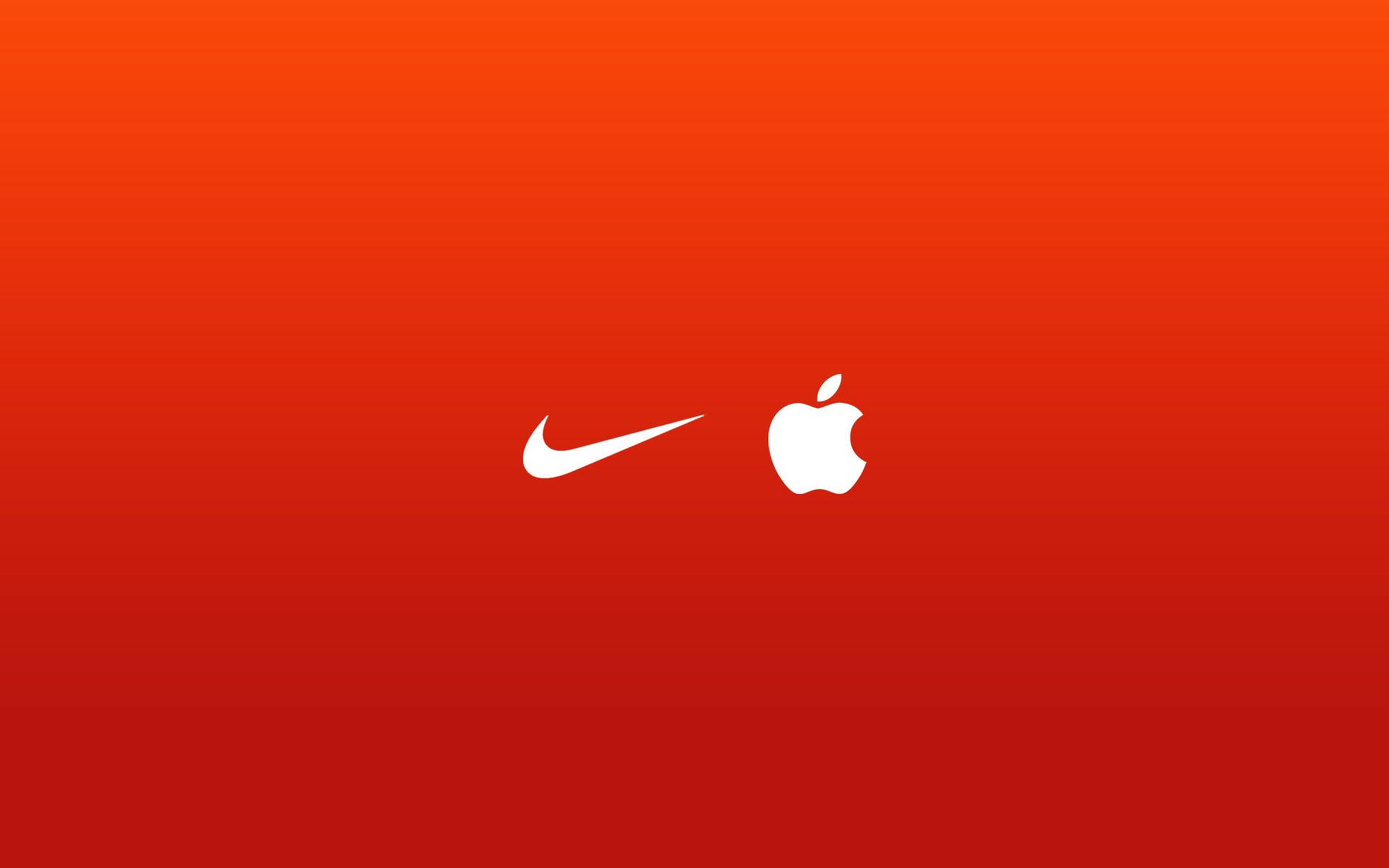 白色Nike和Apple標誌在紅色漸變背景上