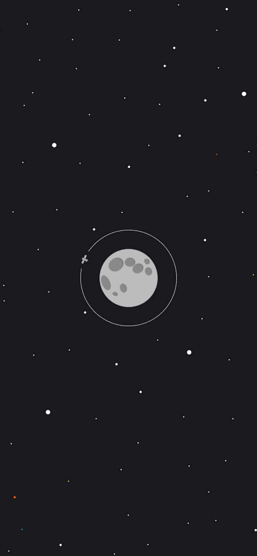 一個極簡的月球，帶有隕石坑和軌道，襯托著星空夜空。