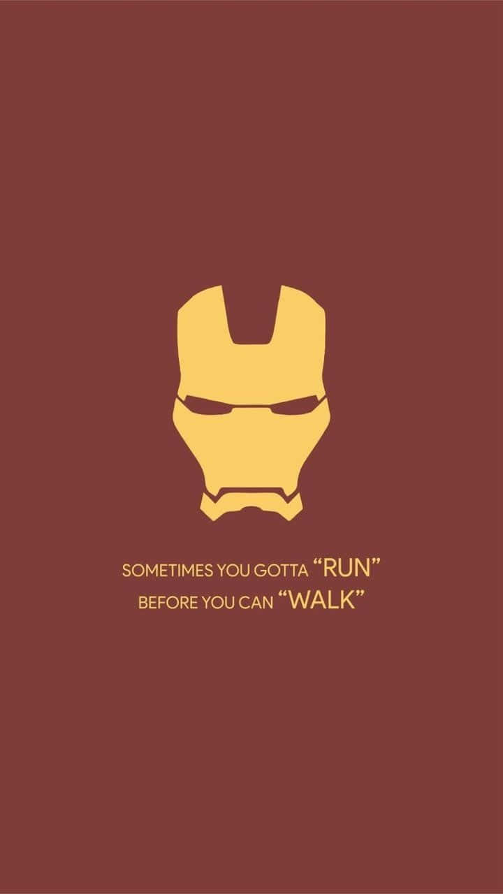 Iron Man Quotes 桌布 壁紙 — 極簡金色鐵甲奇俠頭盔居中於栗色背景，下方附有勵志語錄。
