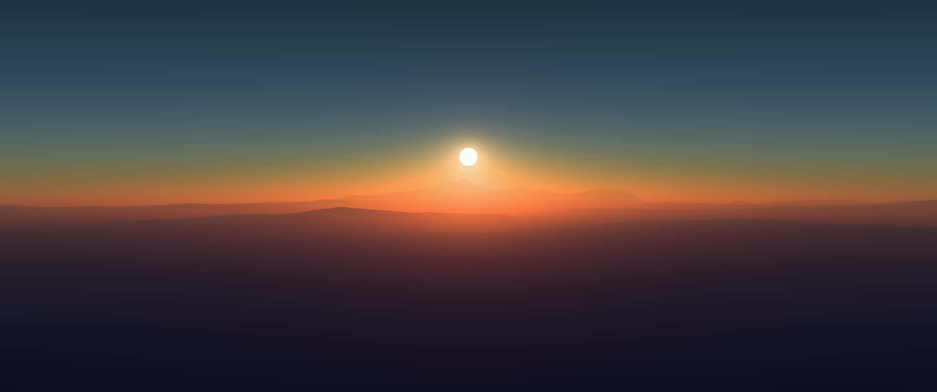 日出照耀山脊，天空呈現橙藍漸變色
