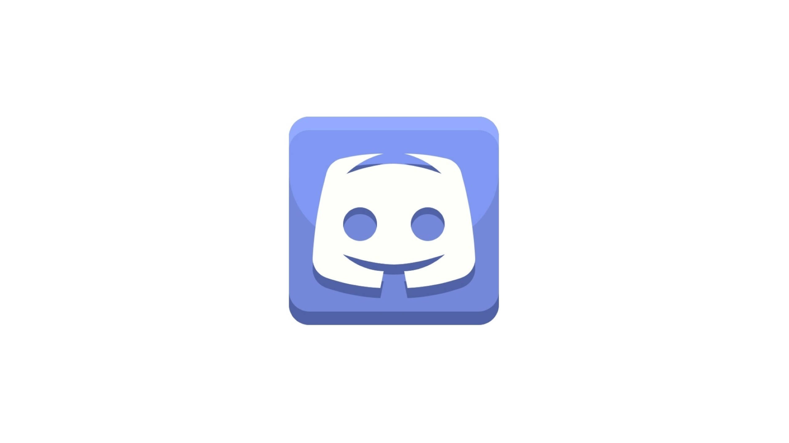 極簡風格 Discord 圖標 壁紙 — 一個藍色方形應用程式圖示，上面有一個白色笑臉，有圓圓的眼睛和簡單的嘴巴。