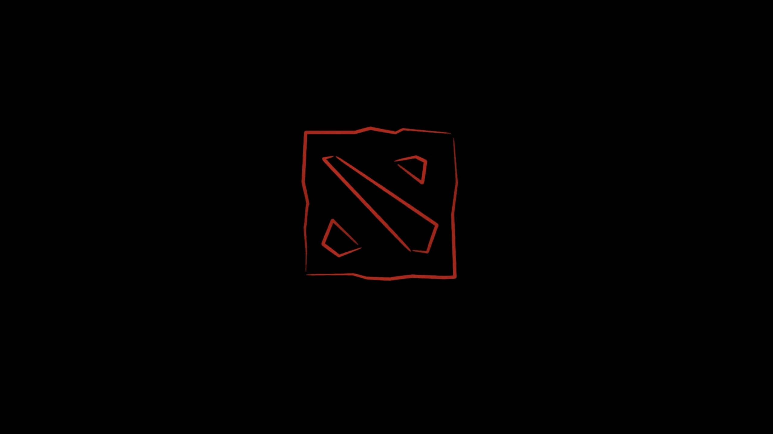 極簡風格 Dota 2 遊戲標誌 壁紙 — 一個發光的紅色 Dota 2 標誌，以幼線勾勒在純黑色背景上。