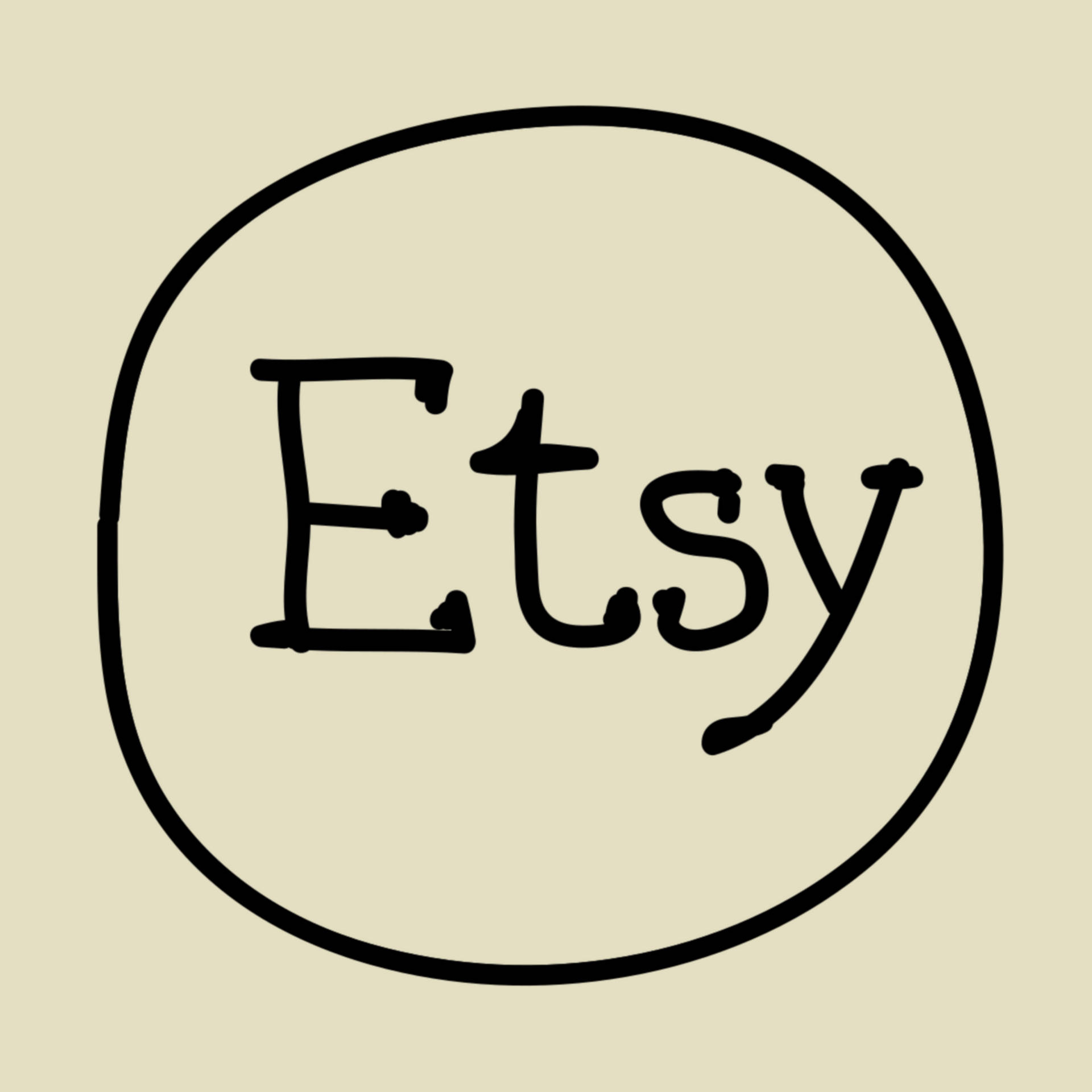 米色背景上圓圈內手寫風格的Etsy標誌。