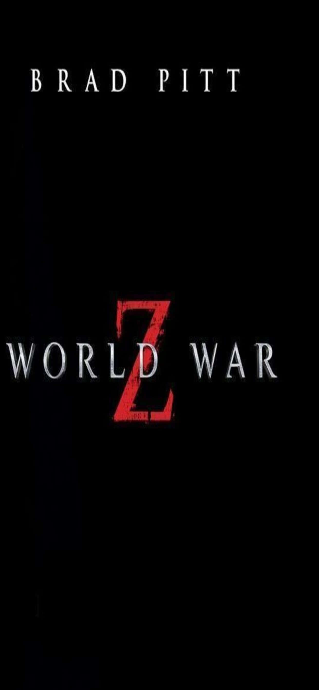 極簡風格 iPhone XS Max《世界末日》背景 壁紙 — 一張鮮明的黑色電影海報，為《World War Z》而設，上有畢彼特的名字和標題，在深色背景上有一個紅色的Z。