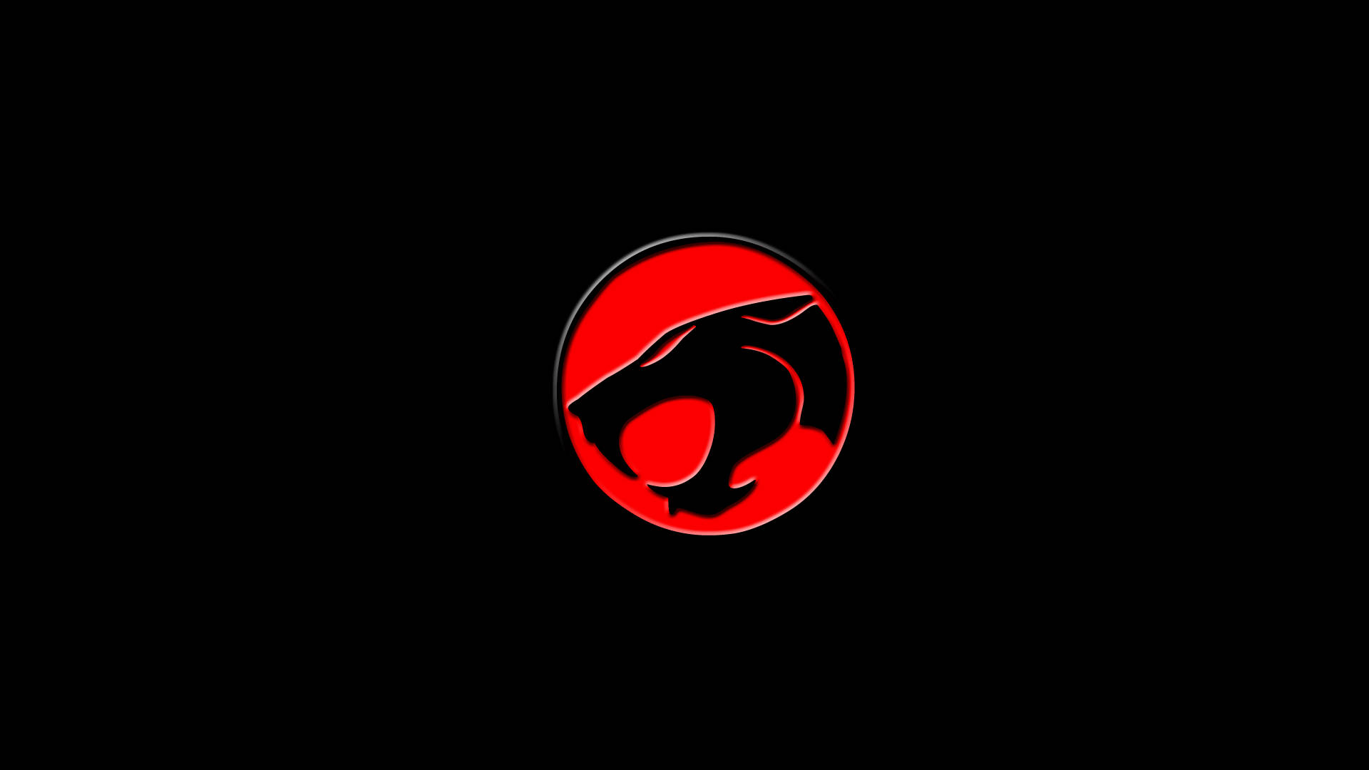 極簡風格 Thundercats 標誌 壁紙 — 一個大膽的紅色 Thundercats 標誌在純黑色背景上發光，帶有微妙的金屬邊框。