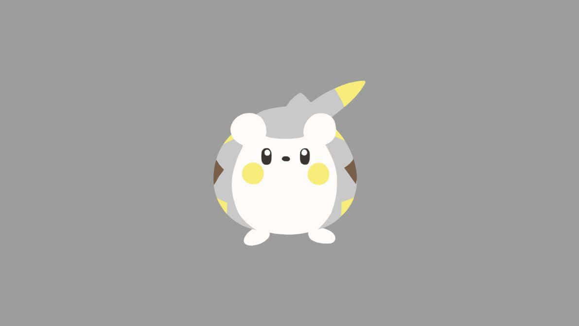 極簡風格 Togedemaru 桌面壁紙 壁紙 — 一隻可愛的卡通比卡超，灰色身體、黃色臉頰和黃色尖端角，站在純灰色背景前。