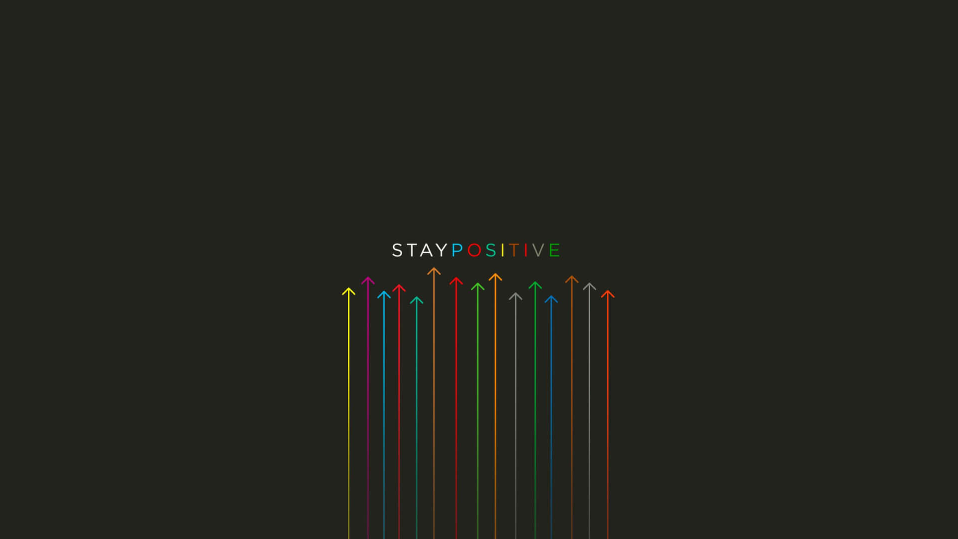 深色背景上帶有「STAY POSITIVE」文字的多彩向上箭頭