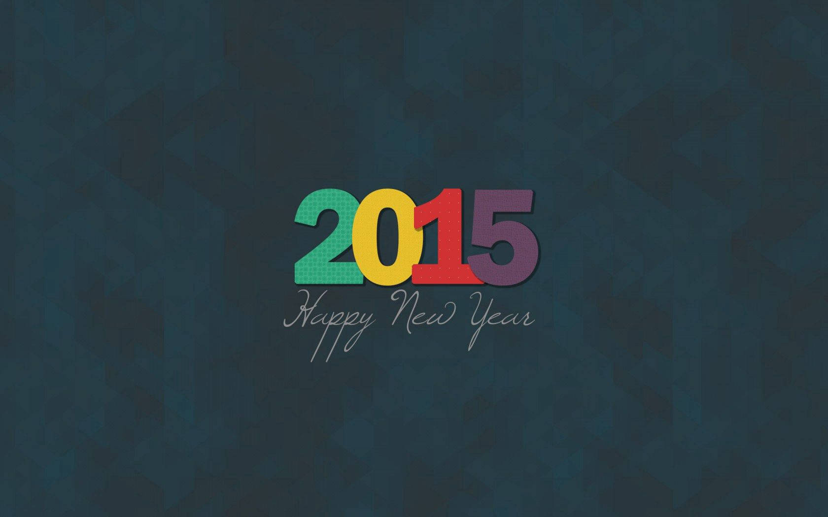 在深色幾何背景上以彩色字母顯示Happy New Year 2015。