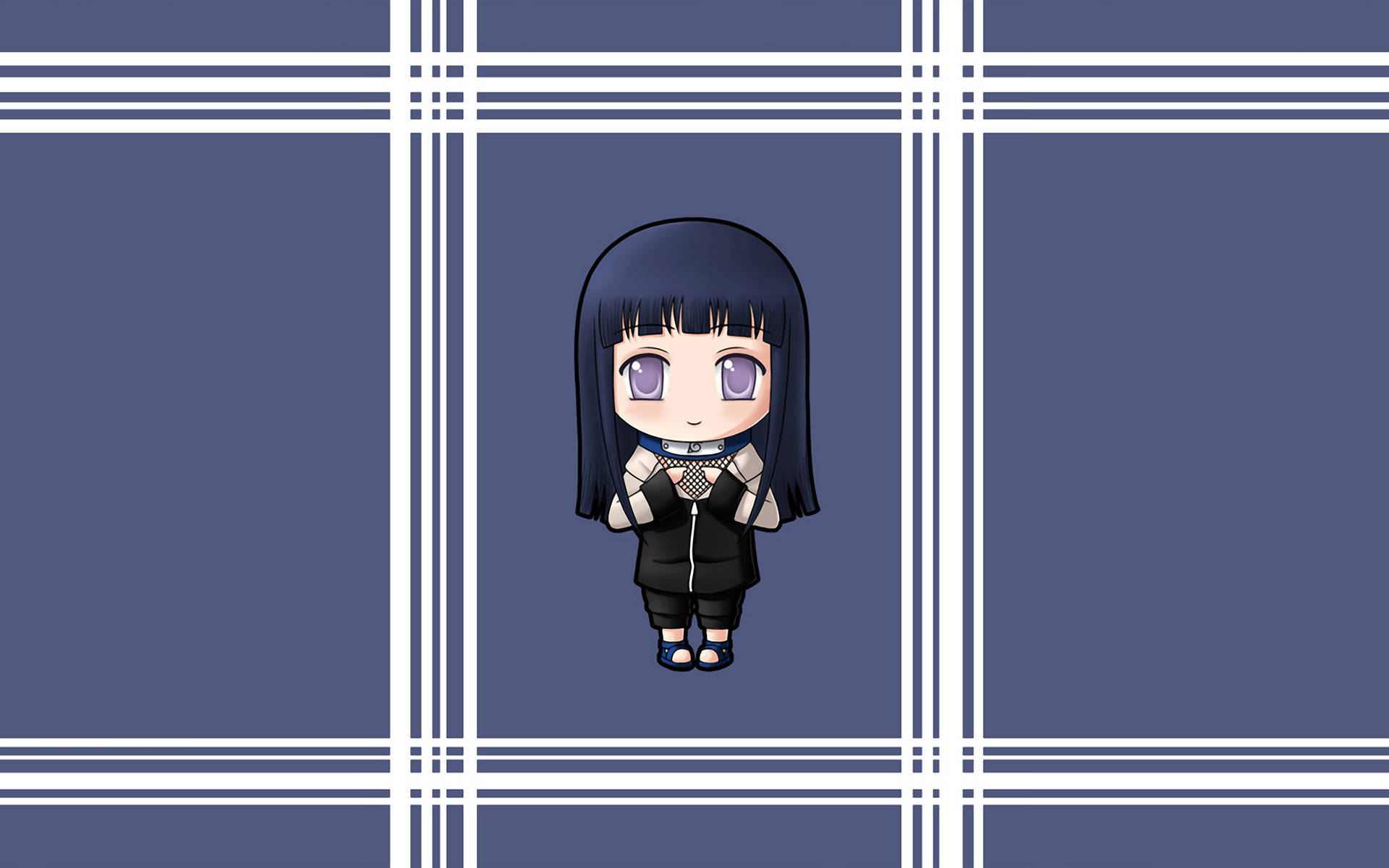 穿著校服的Q版動漫女孩在藍色格子背景上
