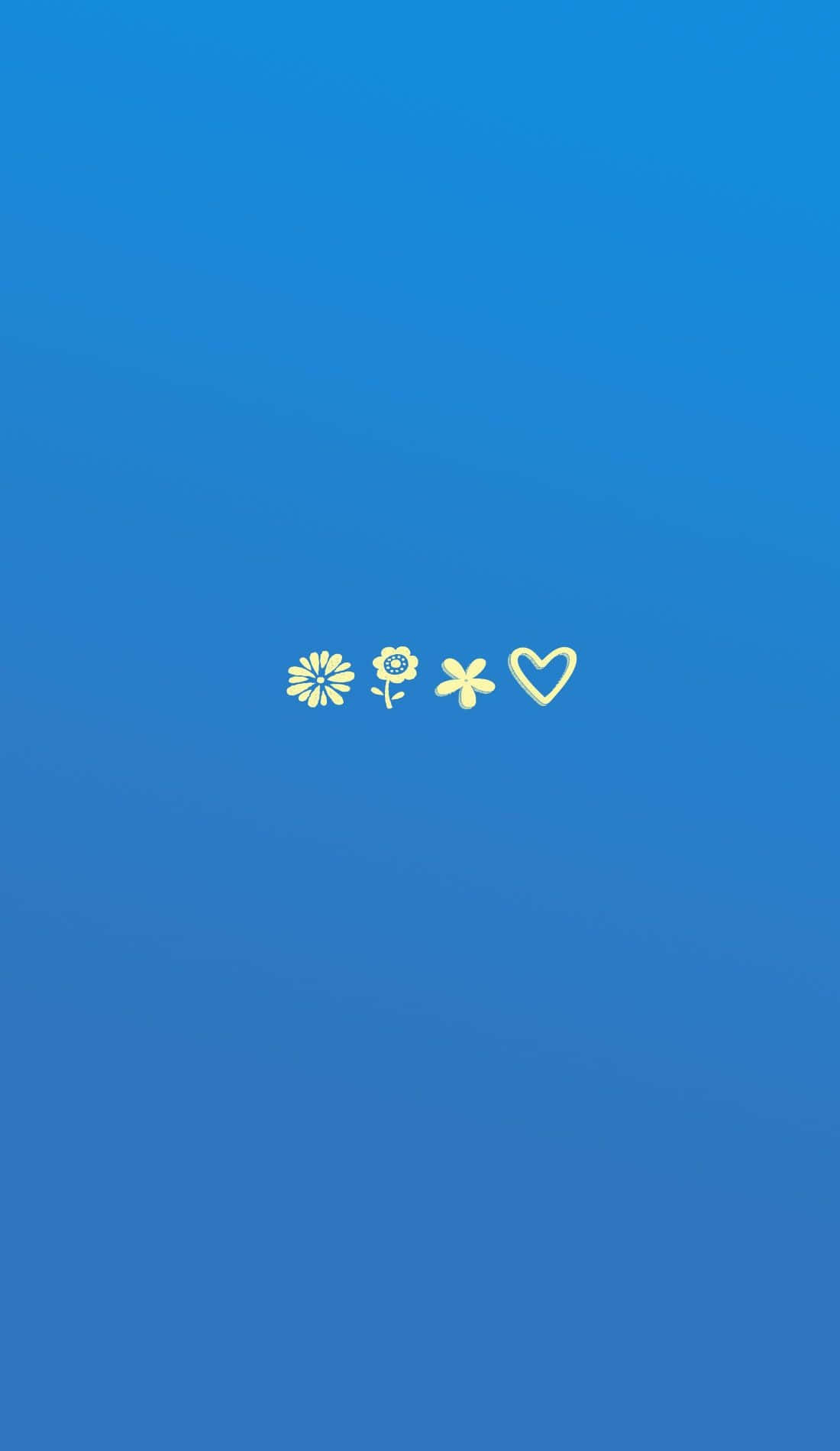 Azure Blue 桌布 壁紙 — 極簡風格壁紙，在漸變藍色背景中央放置了四個黃色線條圖標，分別是花朵和一個心形。