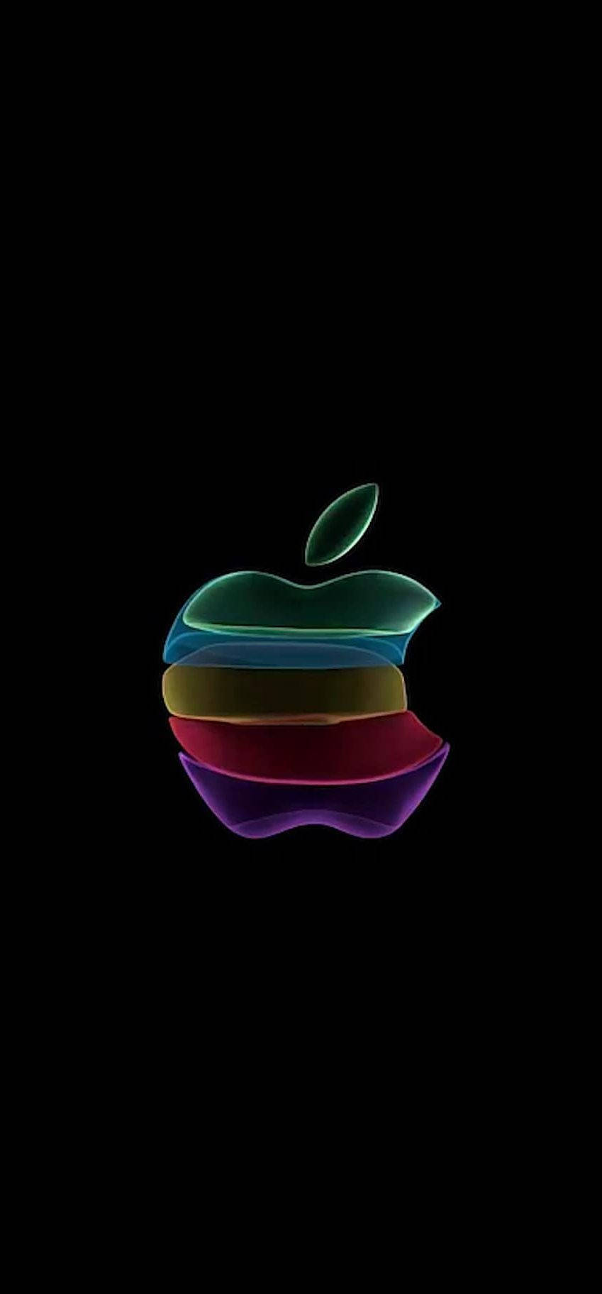 黑色背景上發光的彩虹Apple標誌